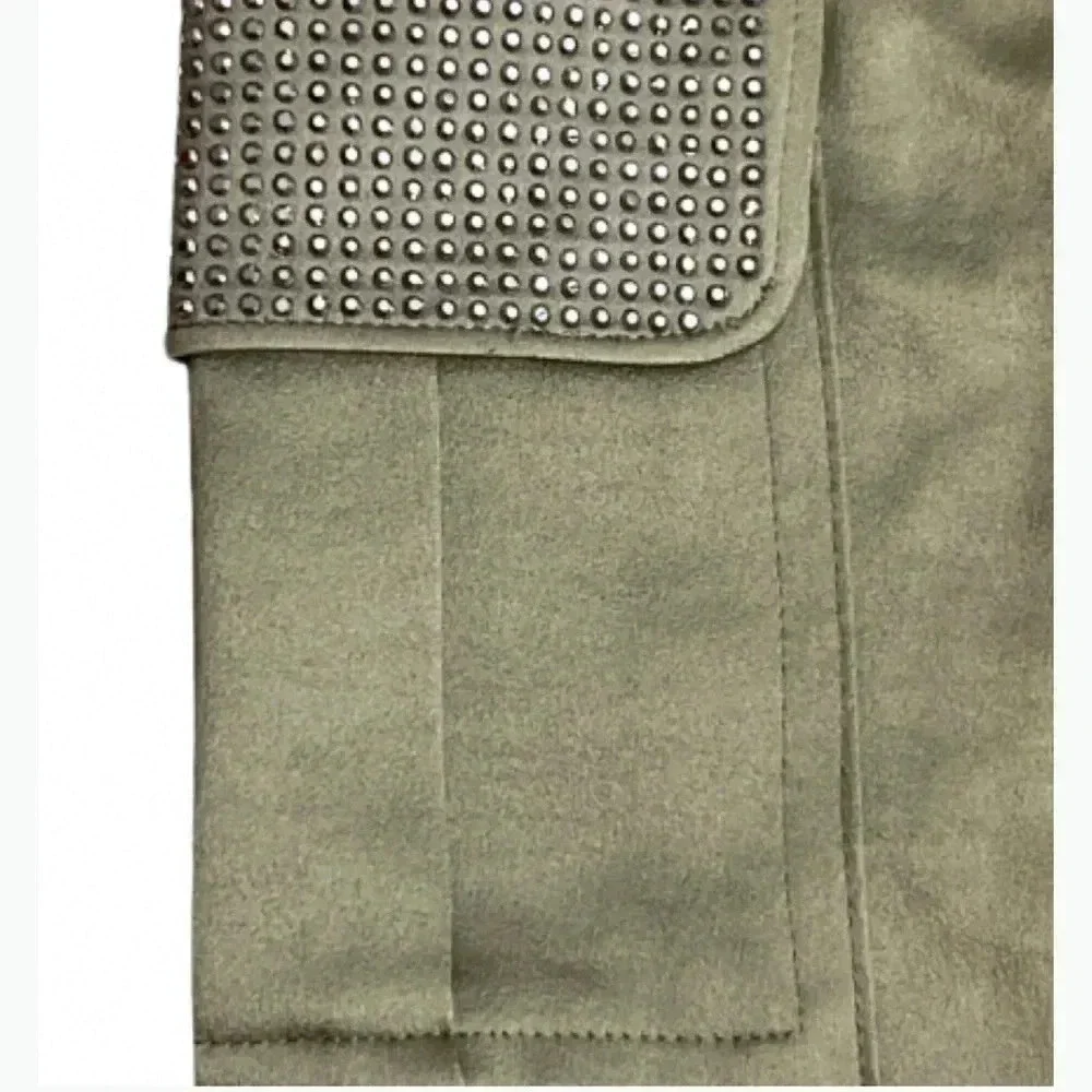 INC INTERNATIONAL CONCEPT Y2K CARGO PANTS FOREST  GREEN SEQUIN POCKETS CUFFED - Picture 4 of 12
